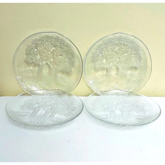 Vtg Glass KOSTA BODA Swedish Handcrafted Etched Plates Salad Tree Flowers Plate - Picture 7 of 8